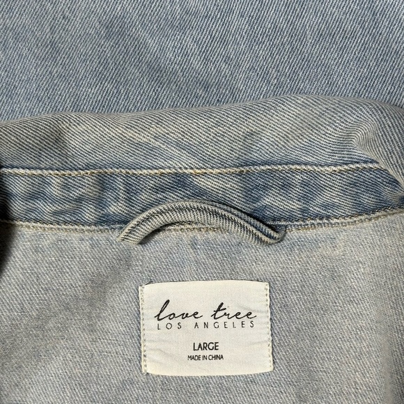 Love Tree Distressed Denim Jacket Women’s Large 100% Cotton - Picture 6 of 6